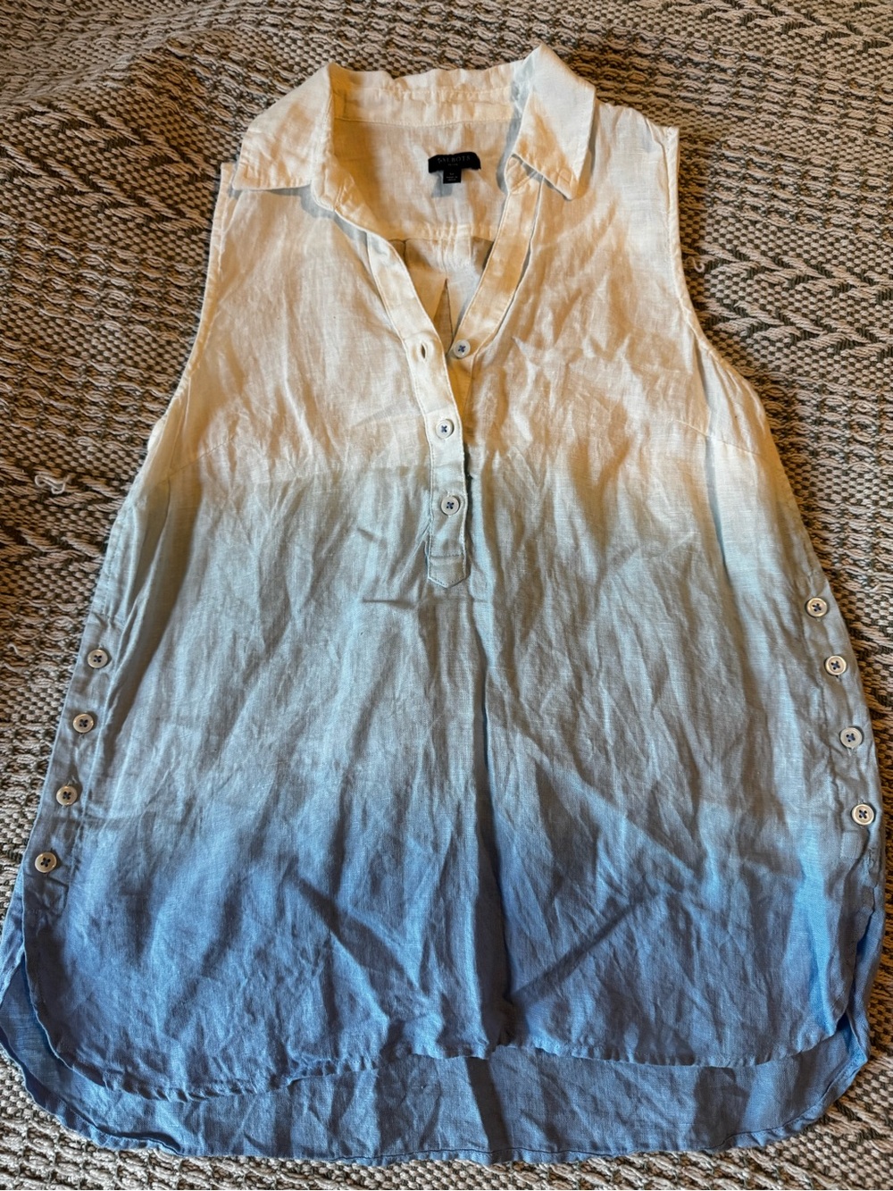 Talbots White to Blue Ombre Sleeveless Linen-Blend Tunic